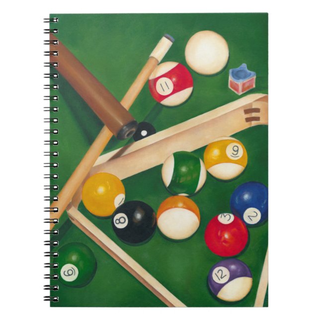 Caderno Espiral Mesa de Billiards da vida com bolas e giz (Frente)