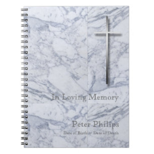 Caderno Espiral Metal Cross Marble 1, Memorial Funeral Livro Guest