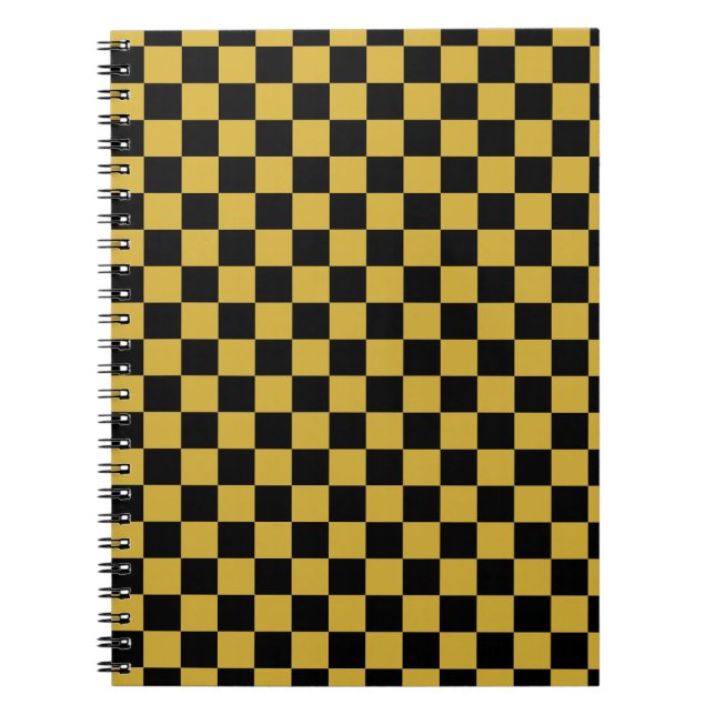 Caderno Espiral Metálico Dourado com Espiral Padrão Quadrado Preto (Frente)