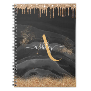 Caderno Espiral Metálico Personalizado do Monograma de Lixo Dourad