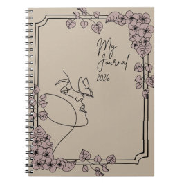 Caderno Espiral Meu Diário 2026 – Estética de Arte de Linha Floral