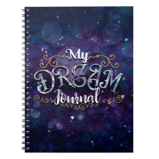 Caderno Espiral Meu Diário de Sonho Indigo Violet Hearts & Stars (Frente)