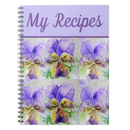 Caderno Espiral Meu Livro de Receitas Arte Aquarela Flor Violeta R