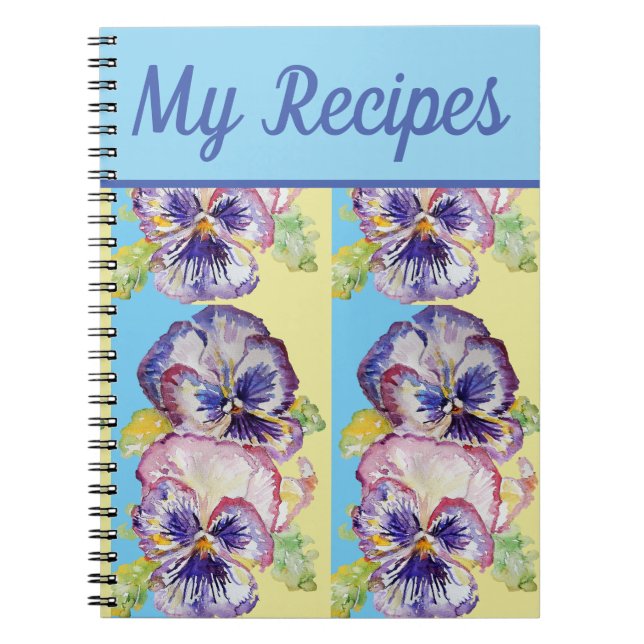 Caderno Espiral Meu Livro de Receitas Pansy Flor Roxo, Aquarela (Frente)