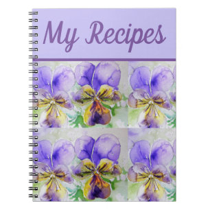 Caderno Espiral Meu Livro de receitas Viola Purple Flower Watercol