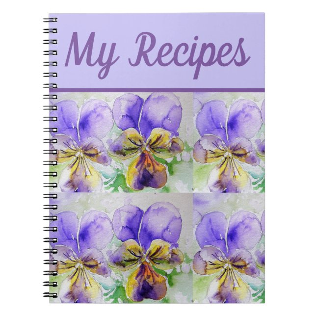 Caderno Espiral Meu Livro de receitas Viola Purple Flower Watercol (Frente)