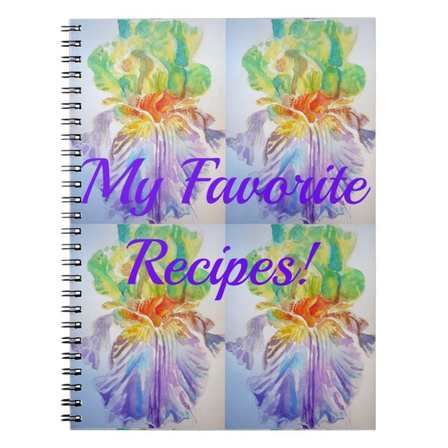 Caderno Espiral Meu Notebook de receitas favoritas Iris Florais (Frente)