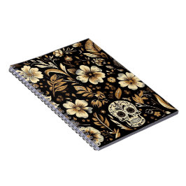 Caderno Espiral mexican dead and floral black art Poker