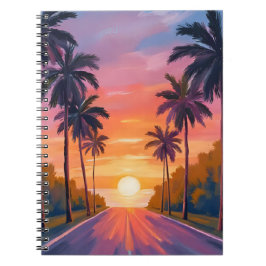 Caderno Espiral Miami Beach Sunset Palm Tree Tropical