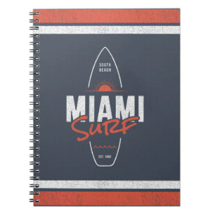 Caderno Espiral Miami Surf – Design de Surfboard Sunset Vintage da
