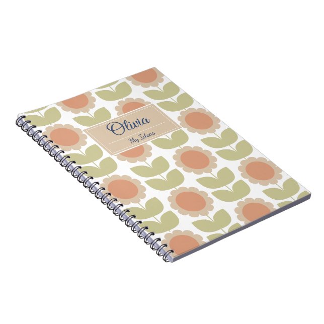 Caderno Espiral  Mid-Century Pastel Pink Retro Floral Pattern (Lado Direito)