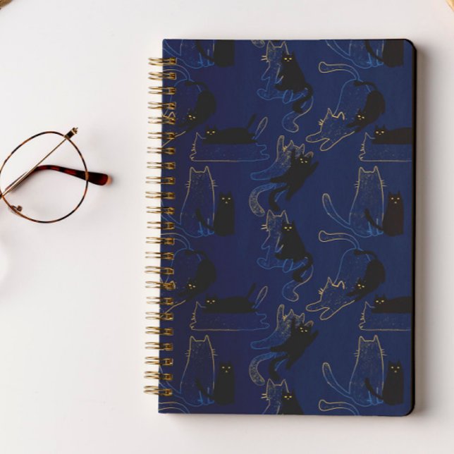 Caderno Espiral Midnight Black Cats– modern minimal Pattern (Criador carregado)