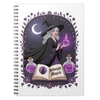 Caderno Espiral Midnight Magick Illustration of a Young Witch