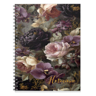 Caderno Espiral Midnight Mystique: Floral Duro Roxo e Dourado Mood
