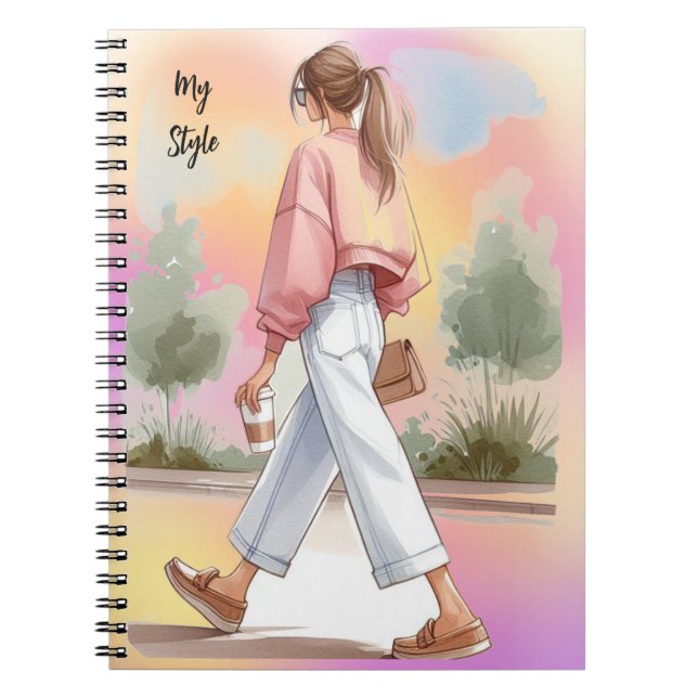 Caderno Espiral Minha Estilo Garota Fashion com Jornal de Café (Frente)