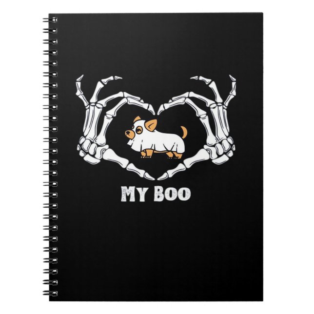 Caderno Espiral Minha fantasia de Boo Chihuahua com mãos de coraçã (Frente)