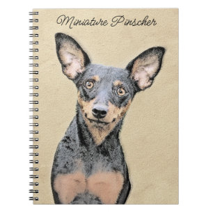 Caderno Espiral Miniatura Pinscher Pintando Bela Arte Original de