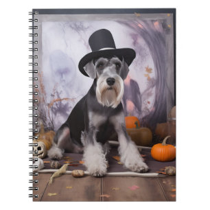 Caderno Espiral Miniatura Schnauzer Abóboras Dia das Bruxas Assust