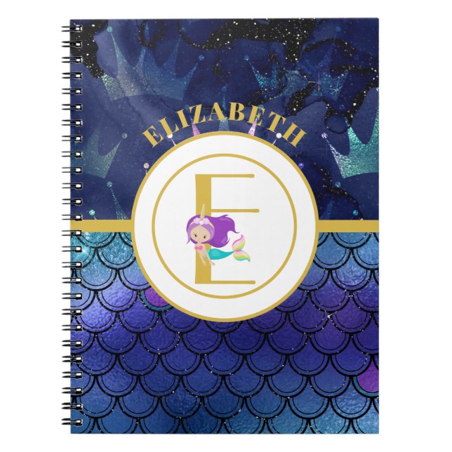 Caderno Espiral Minigrama Sereia Escala Unicorn Monograma (Frente)