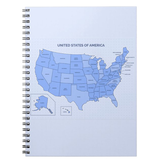 Caderno Espiral Minimal Blue United States Map Illustration (Frente)