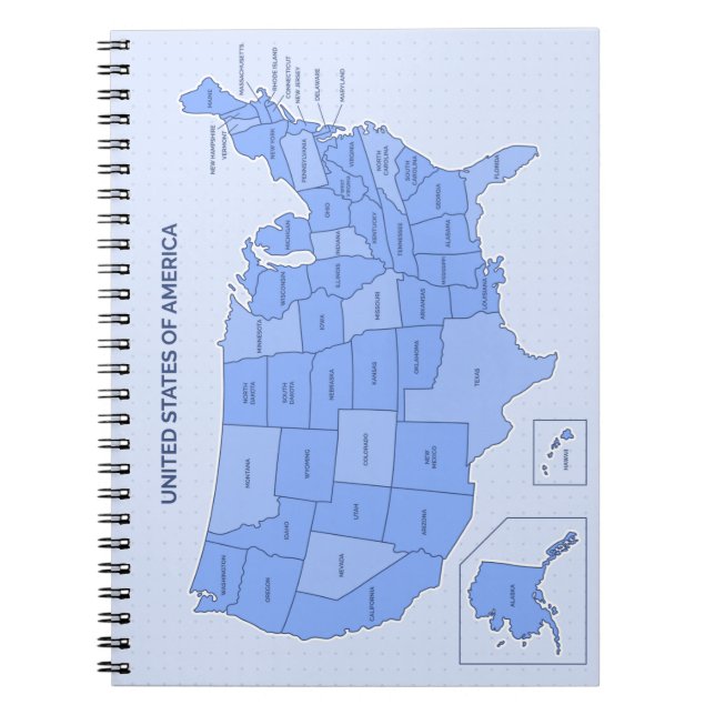 Caderno Espiral Minimal Blue United States Map Illustration (Frente)