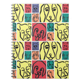 Caderno Espiral Minimal Dogs Line Art Collage