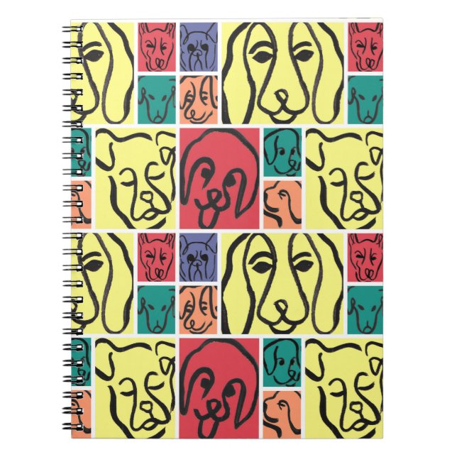 Caderno Espiral Minimal Dogs Line Art Collage (Frente)