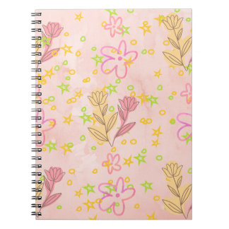 Caderno Espiral Minimal Floral Doodle Pattern –Pastel Pink pattern