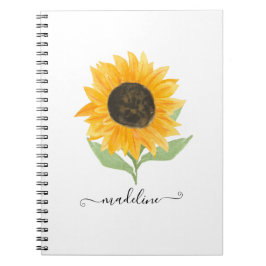 Caderno Espiral Minimal Rustic Sunflower Personalized Name Script