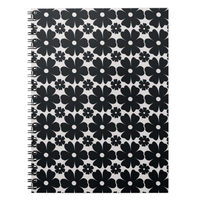 Caderno Espiral Minimalist black & white daisy pattern (Frente)
