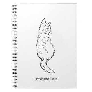 Caderno Espiral Minimalist Cat Line Art Personalized Name Notebook