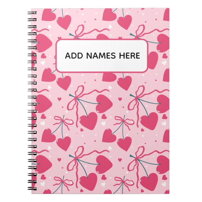 Caderno Espiral Minimalist Cherry Heart Notebook | Cute Retro Repe (Frente)