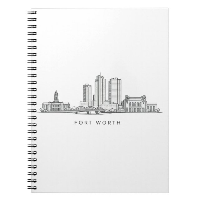 Caderno Espiral Minimalist Fort Worth Skyline Line Art (Frente)