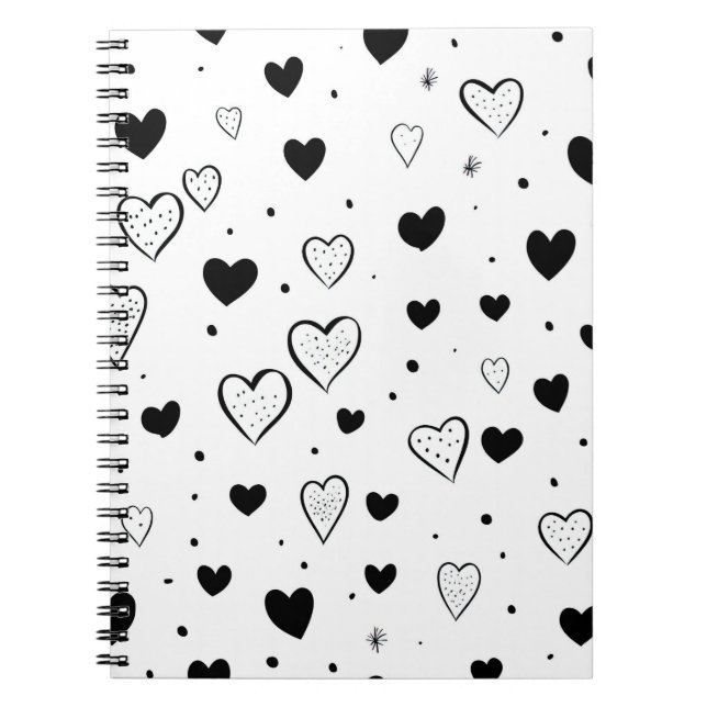 Caderno Espiral Minimalist Heart Notebook – Black and White Cute (Frente)