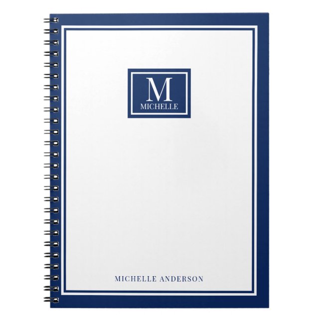 Caderno Espiral Minimalist Monogram Chic Double Boarder Navy Blue (Frente)