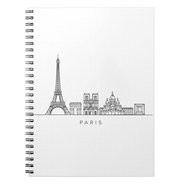 Caderno Espiral Minimalist Paris Skyline Line Art (Frente)