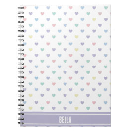 Caderno Espiral Minimalist Soft Pastel Heart Pattern Personalized