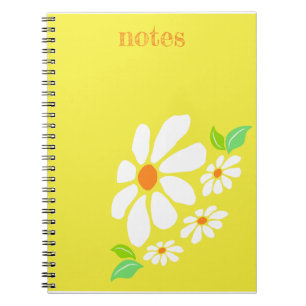 Caderno Espiral Minimalist Yellow and White Flower Drawing