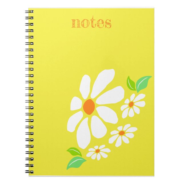 Caderno Espiral Minimalist Yellow and White Flower Drawing (Frente)