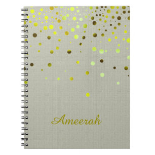Caderno Espiral Mínimo Branco com Glitter Confetti Dourado Verde