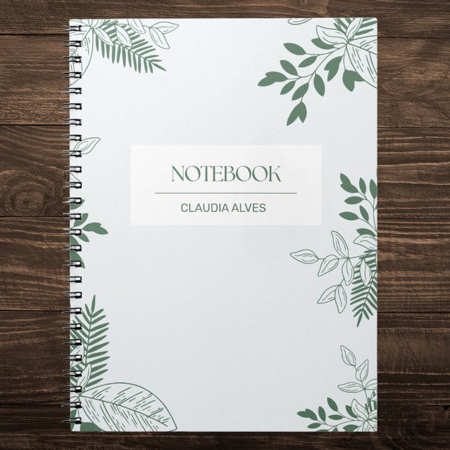 Caderno Espiral Mínimo de Folhas Verde e Branca Personalizadas (Criador carregado)