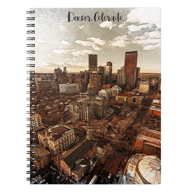 Caderno Espiral Mínimo Denver Colorado Skyline (Frente)