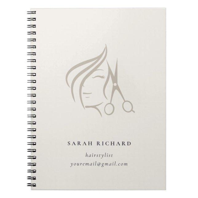 Caderno Espiral Mínimo Elegante Hairstylist Tesoura de Cabelo de M (Frente)