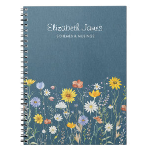 Caderno Espiral Mínimo Flor Silvestre Aquarela Rústica