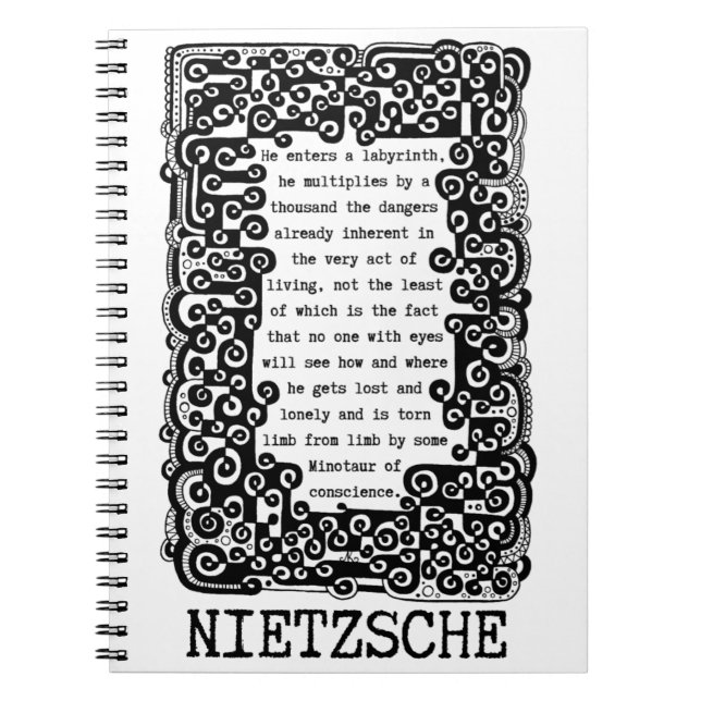 Caderno Espiral Minotauro da consciência, citação de Nietzsche (Frente)