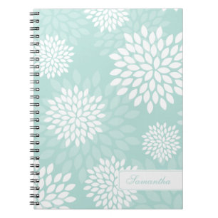 Caderno Espiral Mint Chrysanthemums Floral Patterno
