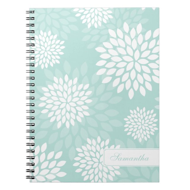 Caderno Espiral Mint Chrysanthemums Floral Patterno (Frente)