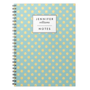 Caderno Espiral Mint e Dourados pontos de falha personalizados