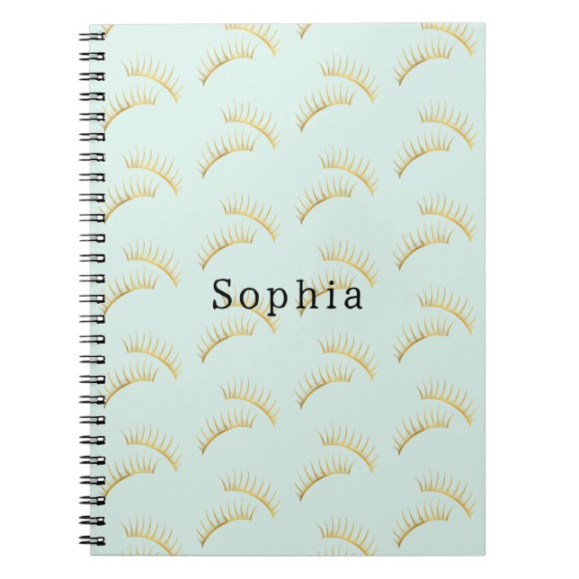 Caderno Espiral Mint Gold Eyelashes (Frente)