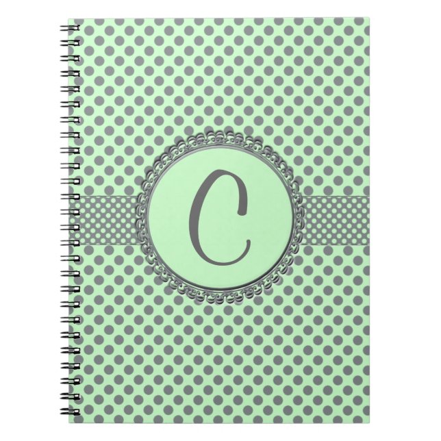 Caderno Espiral Mint Green com Bolinhas-Monograma de Cinzas (Frente)